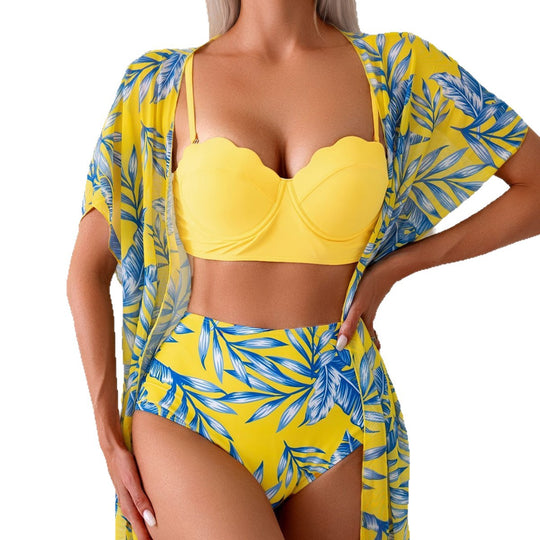 Damen Hochgeschnittener Badeanzug mit transparentem Kaftan EB