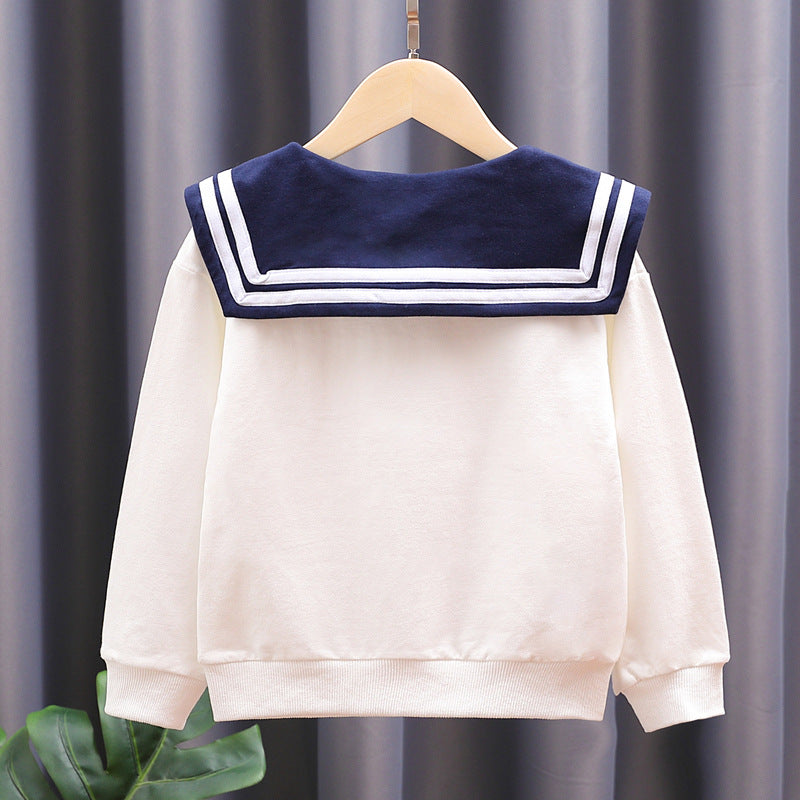 Mädchen Sweatshirt mit maritimem Kragen und dekorativem Schleifendetail EB