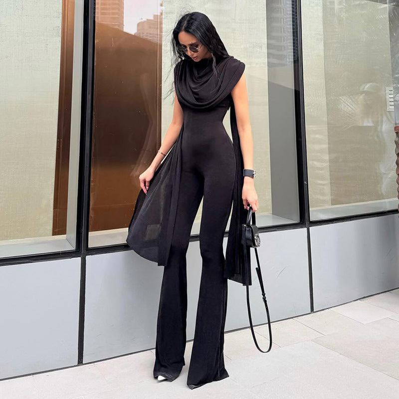 Damen Eleganter Jumpsuit mit Drapierung und weiter Beinführung EB