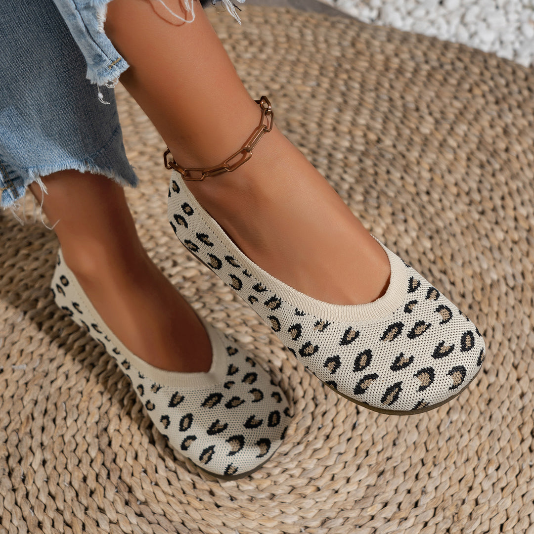 Damen Ballerinas mit modischem Leopardenmuster und bequemer Sohle EB
