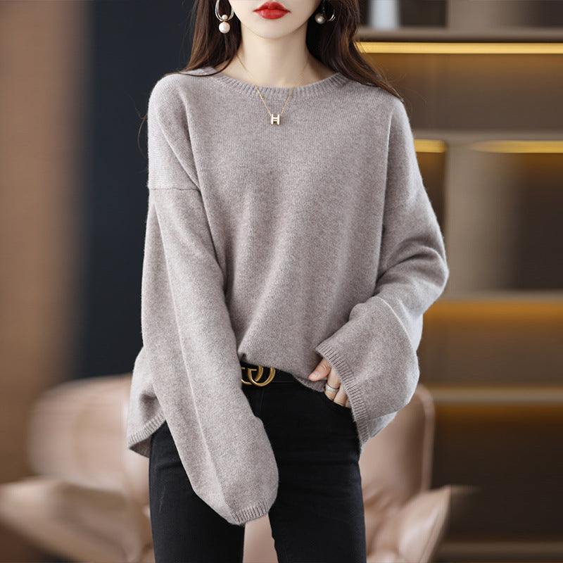 Damen Oversized Strickpullover mit weitem Schnitt und langen Ärmeln EB