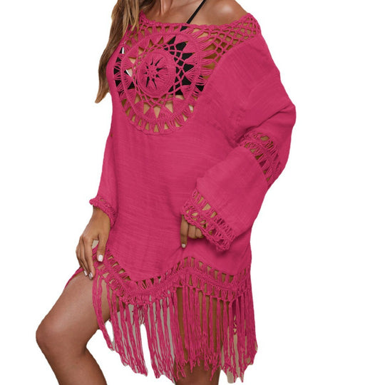 Damen Häkel-Strandkleid mit fransigen Details EB