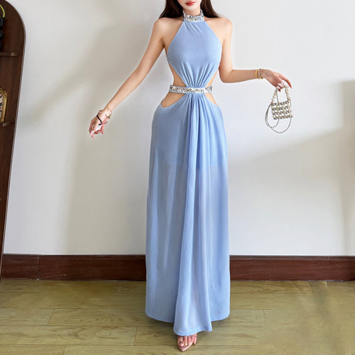 Damen Maxikleid mit seitlichen Cut-Outs und schwingendem Rock R&B
