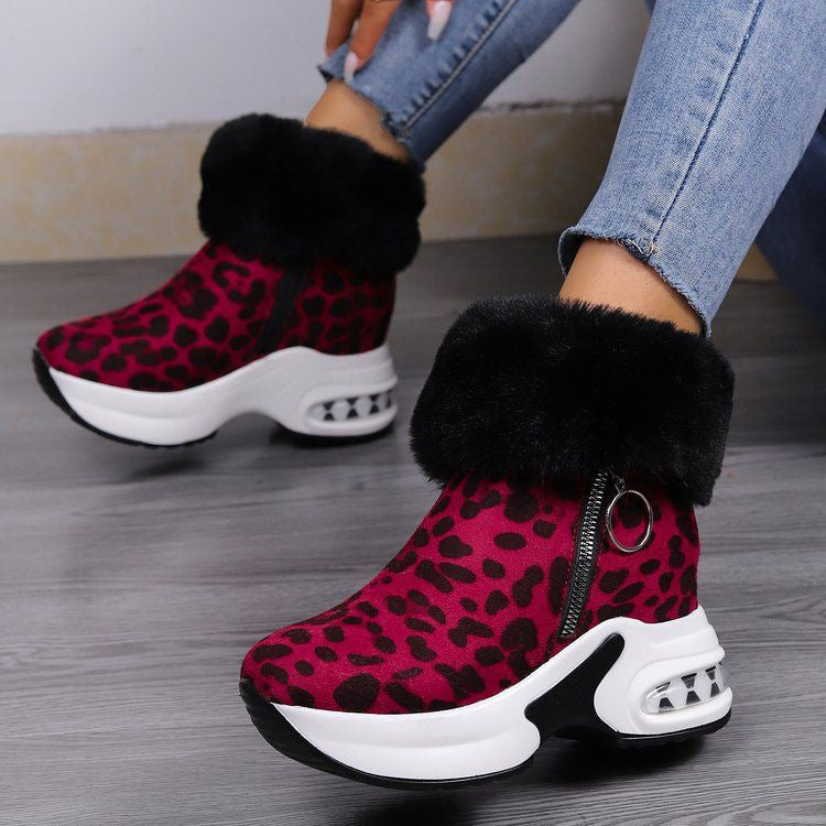 Damen Komfortable Sneaker-Stiefel mit trendigem Leopardenmuster und kuscheligem Kragen EB