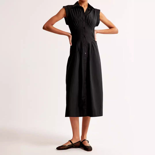 Damen Maxikleid mit Schulterklappen und klassischem Knopfverschluss EB