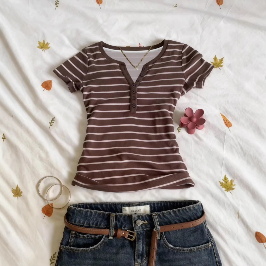 Damen Kurzarmshirt mit Knopfleiste EB