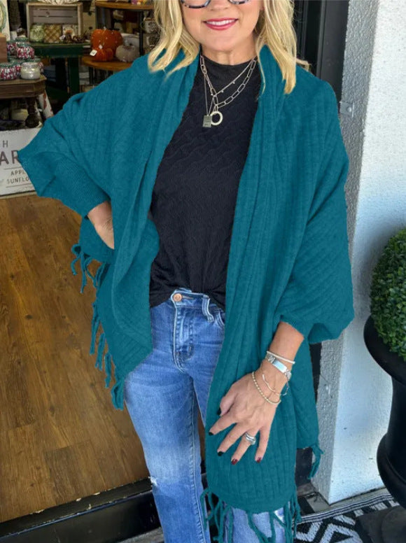 Damen vielseitiger Poncho mit Fransen EB