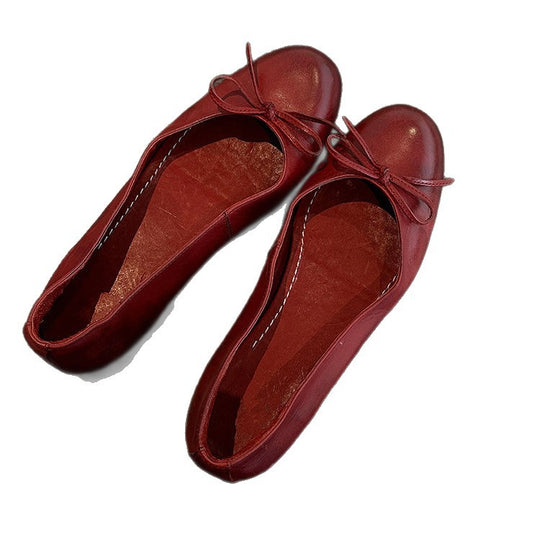 Damen Ballerina Schuhe aus weichem Leder mit elegantem Schleifendetail EB
