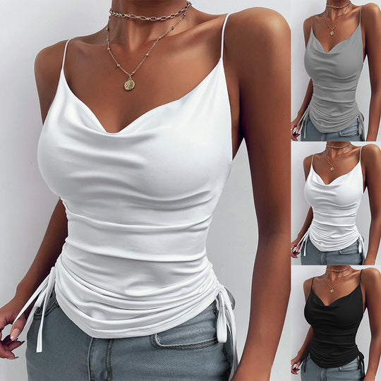 Damen modisches Satin-Spaghetti-Top mit Leopardenmuster und verstellbaren Rädchen EB