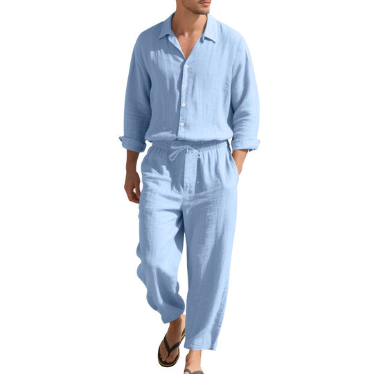 Herren Leinen-Loungeanzug mit elastischem Bund und praktischem Knopfdesign EB