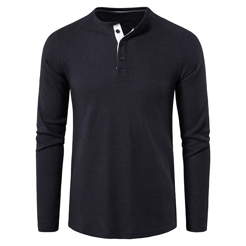 Herren nan strukturiertes Henley-Langarmshirt mit Waffelstruktur, Halbknopfleiste und Raglanärmeln EB