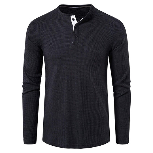 Herren nan strukturiertes Henley-Langarmshirt mit Waffelstruktur, Halbknopfleiste und Raglanärmeln EB