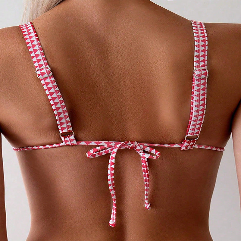Damen Triangel-Bikini mit verspieltem Floral-Design und elastischen Trägern EB