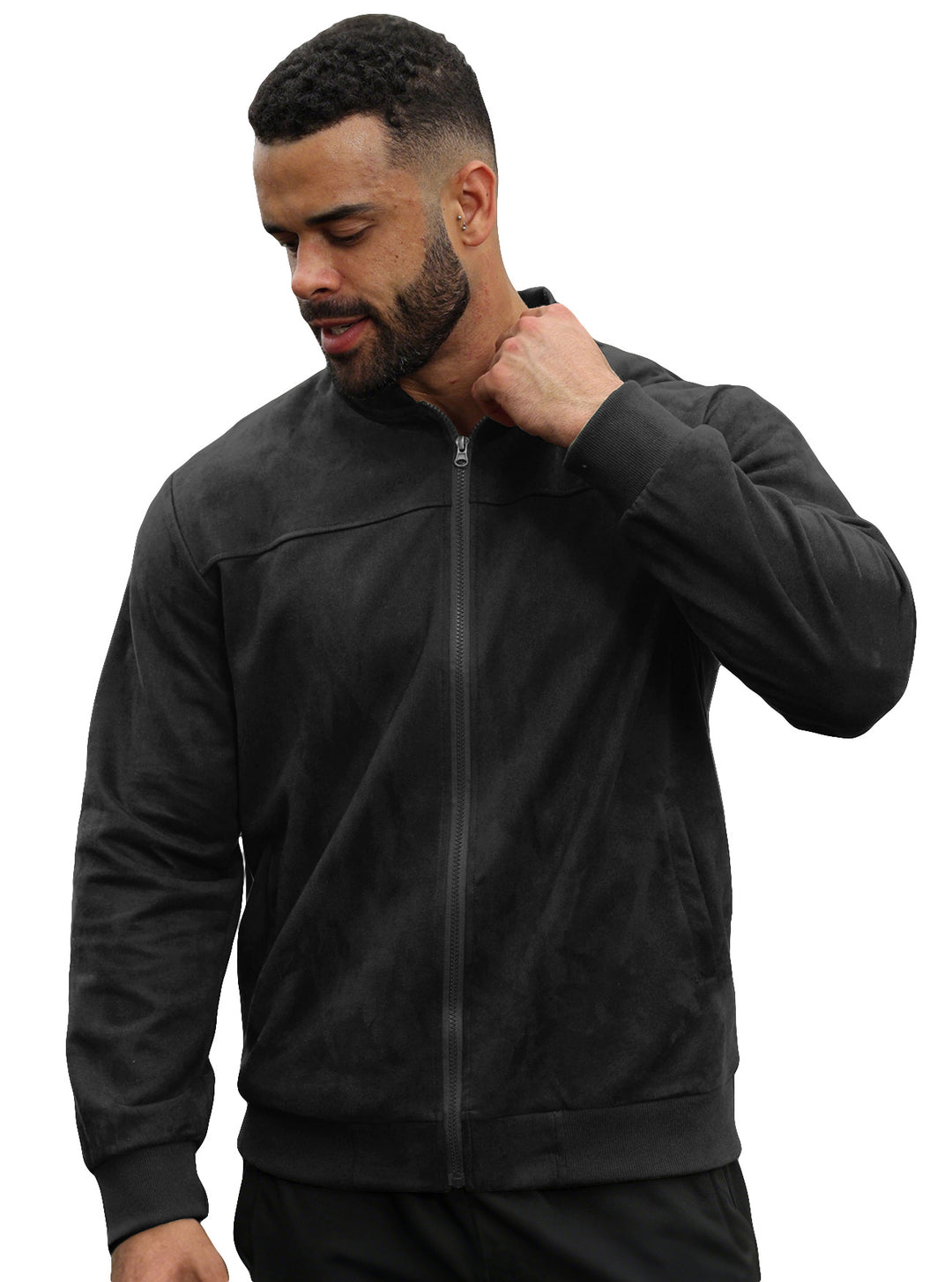 Herren Velours-Trainingsjacke mit Reißverschluss und Stehkragen EB