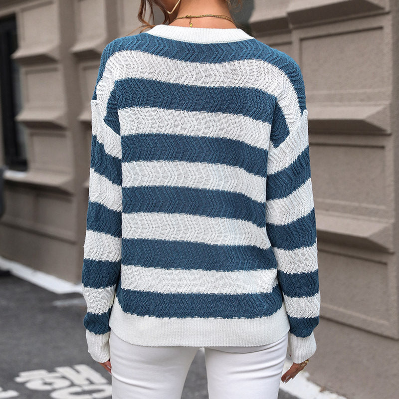Damen Strickpullover mit markanten Streifen und lässigem Schnitt EB