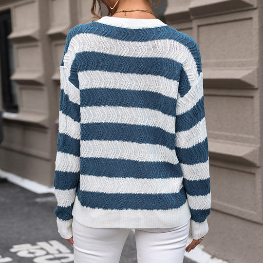 Damen Strickpullover mit markanten Streifen und lässigem Schnitt EB