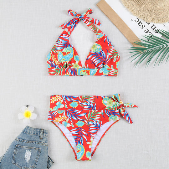 Damen Triangel-Bikini mit verstellbaren Bindebändern und floralem Design EB