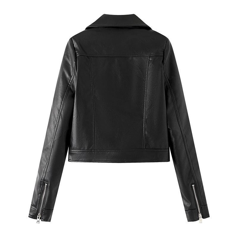 Damen Kunstleder Bikerjacke mit asymmetrischem Reißverschluss und praktischen Taschen EB