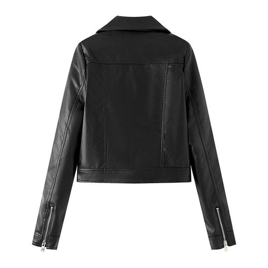 Damen Kunstleder Bikerjacke mit asymmetrischem Reißverschluss und praktischen Taschen EB