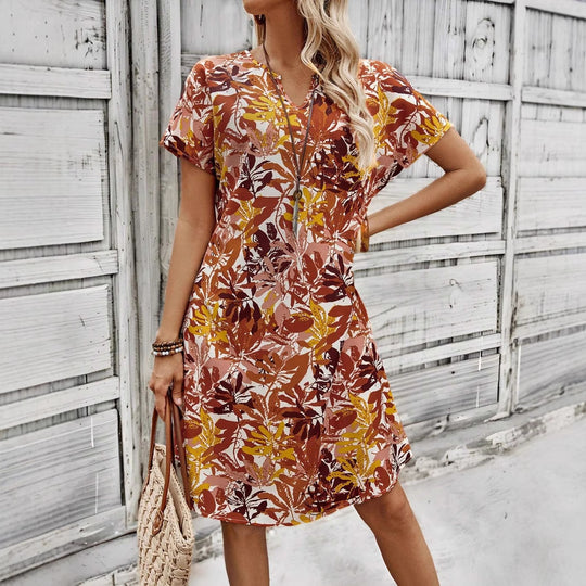 Damen Midikleid mit floralem Muster und modernem V-Ausschnitt EB