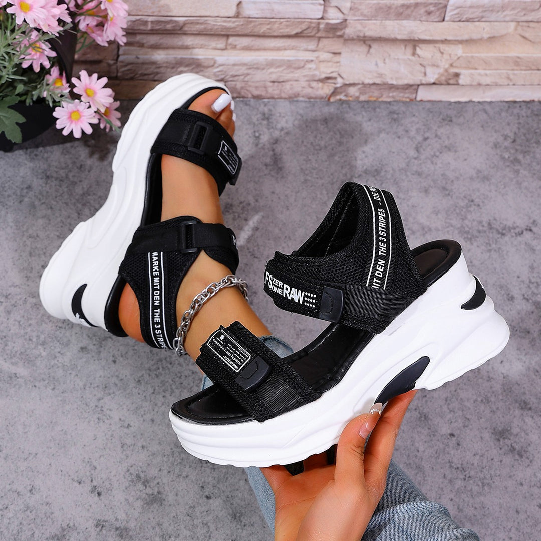 Damen Plateau-Sandalen mit verstellbaren Riemen und modischem Glitzer-Design EB