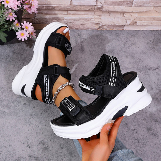 Damen Plateau-Sandalen mit verstellbaren Riemen und modischem Glitzer-Design EB