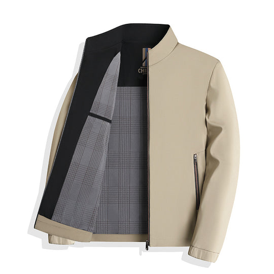 Herren nan leichte Harringtonjacke mit Stehkragen, Reißverschlusstaschen und kariertem Innenfutter EB