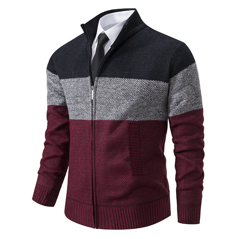 Herren modische Strickjacke mit hohem Kragen und modernem Reißverschluss EB