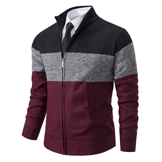 Herren modische Strickjacke mit hohem Kragen und modernem Reißverschluss EB