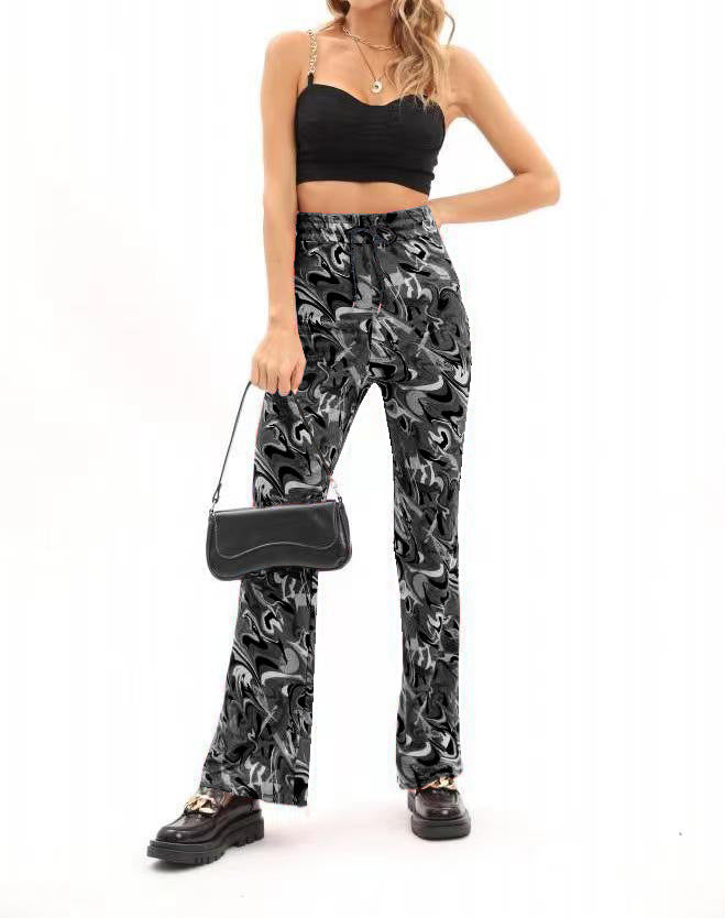 Damen Modeflair Hose mit künstlerischem Muster und elastischem Bund EB