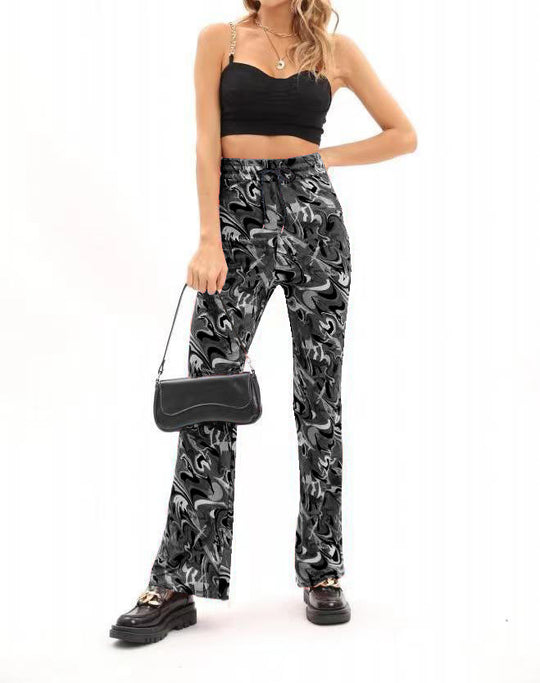 Damen Modeflair Hose mit künstlerischem Muster und elastischem Bund EB