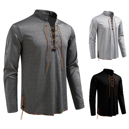 Herren Langarmshirt mit Kordelzug und Stehkragen EB
