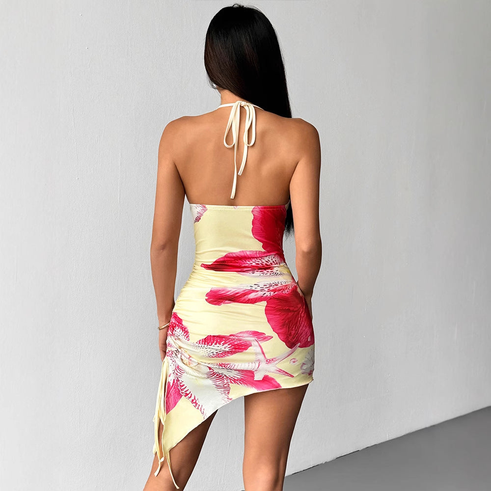 Damen Badeanzug mit Blumenmuster und asymmetrischem Schnitt EB