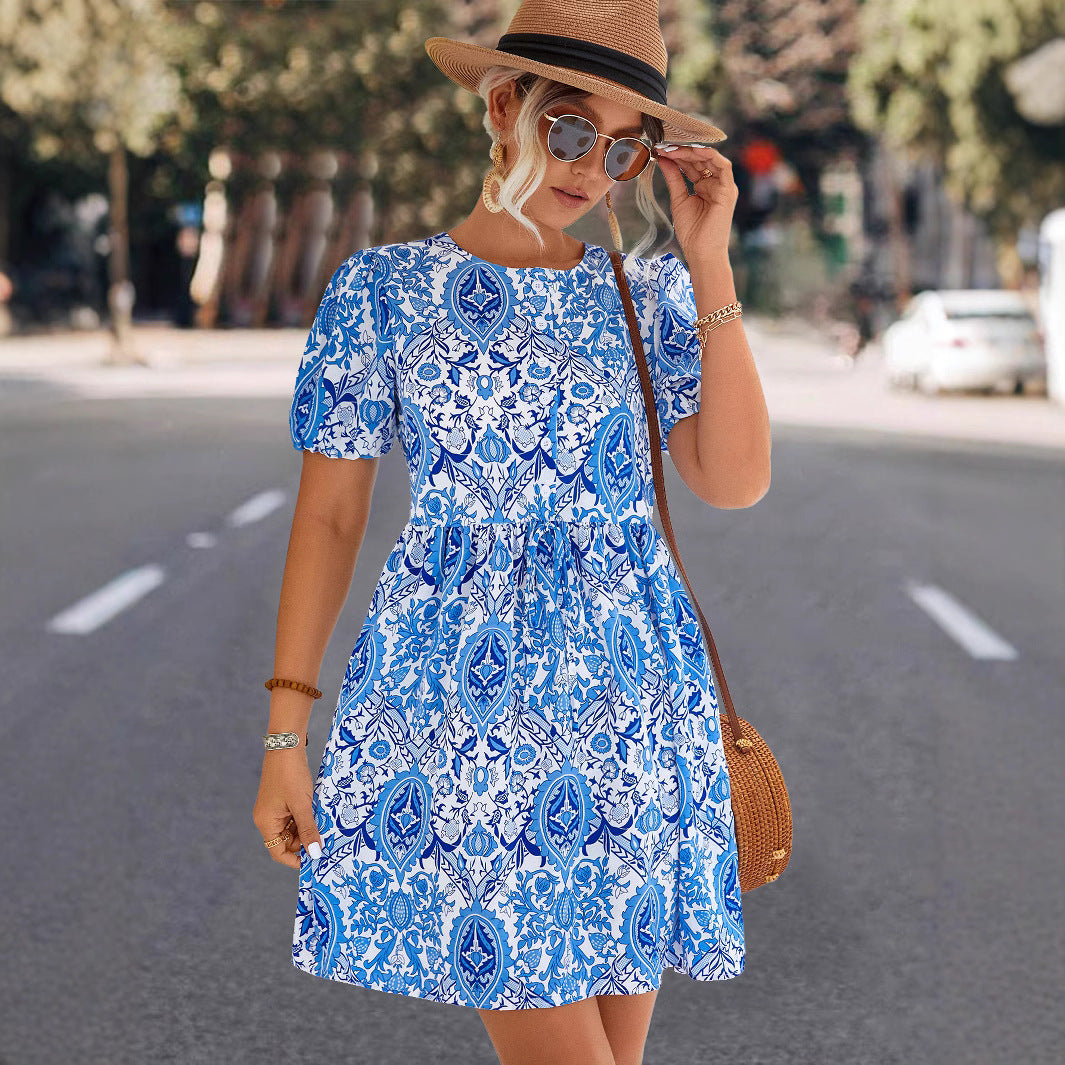 Damen A-Linien Kleid mit floralem Muster und lässigem Schnitt EB