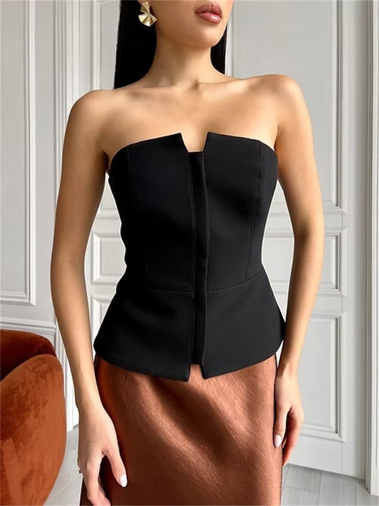 Damen ärmelloser Denim-Top mit Reißverschluss EB