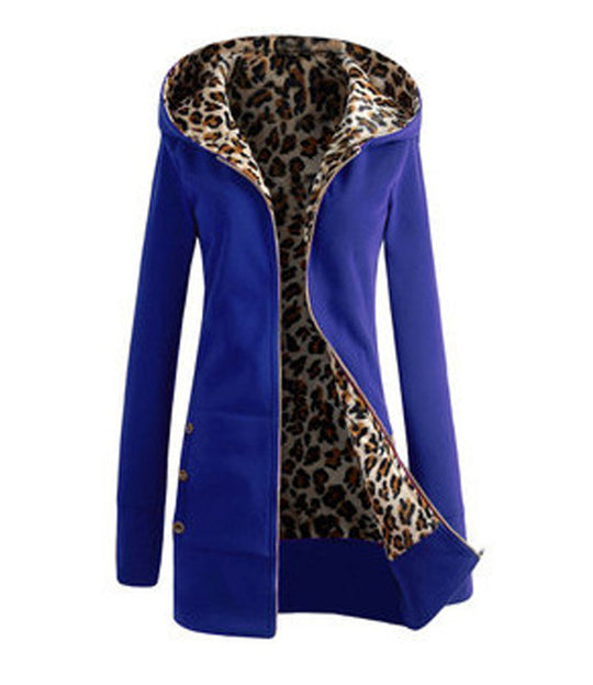 Damen Kapuzenpulloverjacke mit leopardem Innenfutter EB