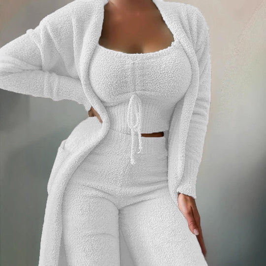 Damen warmer und bequemer Lounge-Anzug mit Oversized-Jacke und lockerem Top EB
