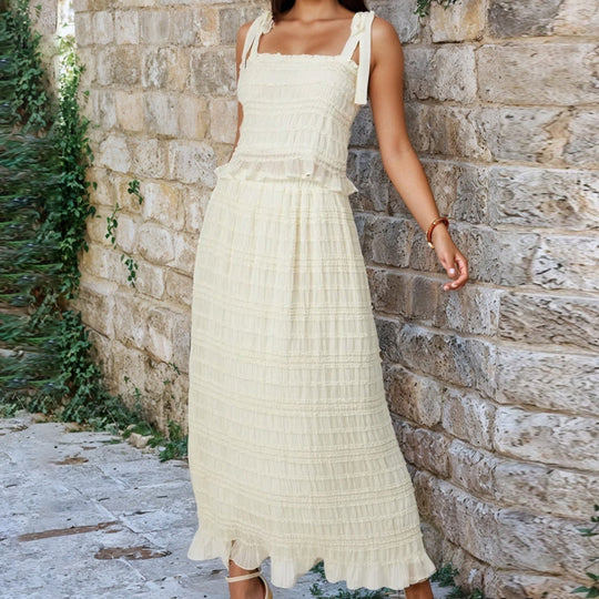 Damen Maxikleid mit Rüschendetails und verstellbaren Trägern EB