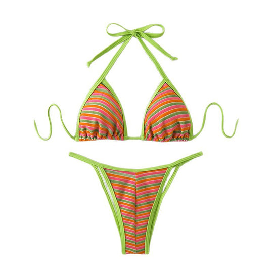 Damen Triangel-Bikini mit bunten Streifen und verstellbaren Trägern EB