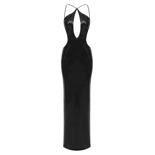 Damen Elegantes Abendkleid mit tiefem V-Ausschnitt und schimmerndem Material EB