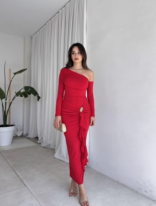 Damen elegantes Wickelkleid mit asymmetrischem Design und raffinierten Drapierungen EB