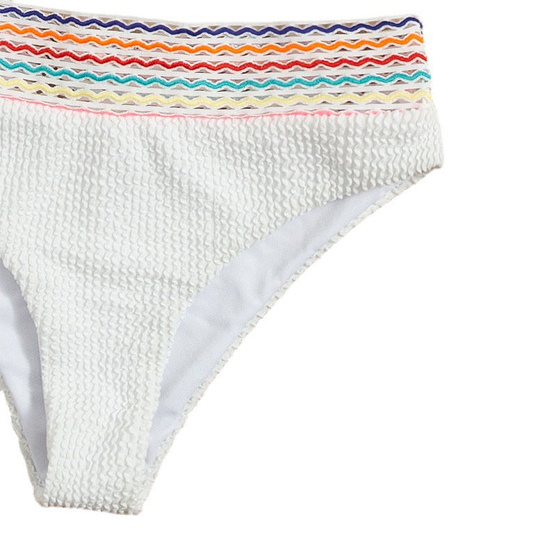 Damen Bikiniset mit hochgeschnittenem Höschen und buntem Wellenmuster EB