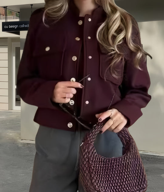 Damen modische Jacke mit praktischen Taschen und Druckknopfverschluss EB