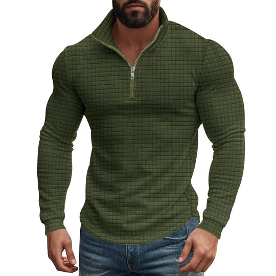 Herren eleganter Stehkragenpullover mit Reißverschluss und strukturiertem Design EB