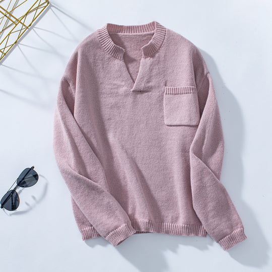 Damen lässiger Pullover mit Knopfdetails und Brusttasche EB