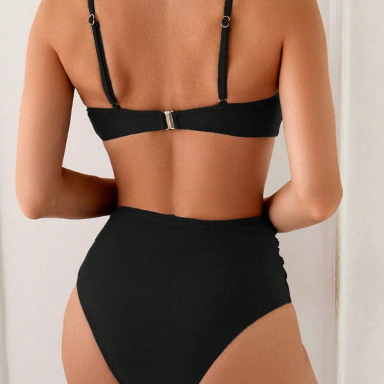 Damen Bikini-Set mit elegantem Muschel-Detail und hoch tailliertem Schnitt EB