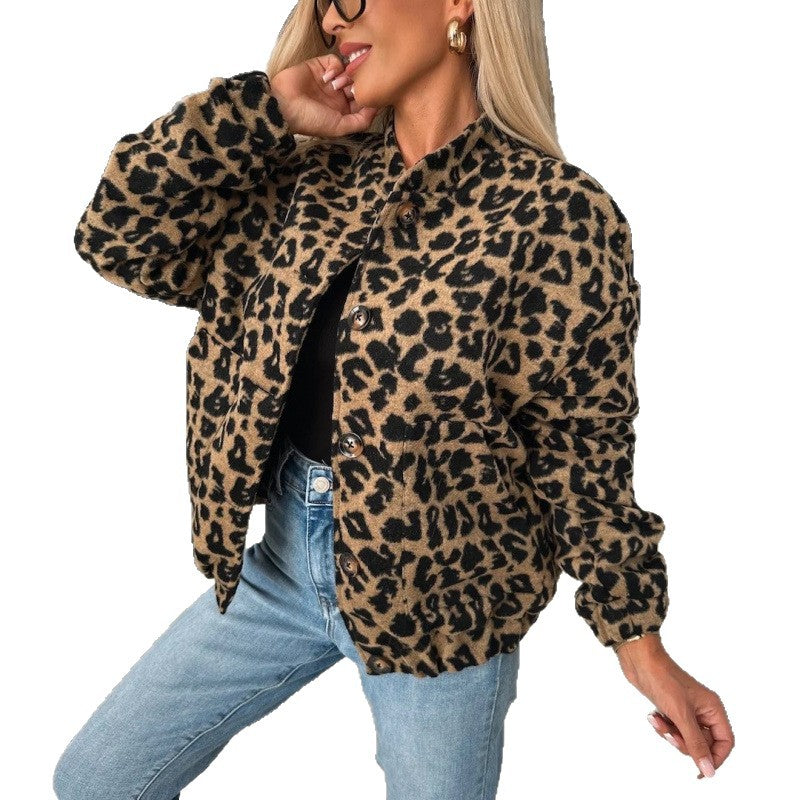 Damen Trendige Leo-Fleecejacke mit lässigem Schnitt EB