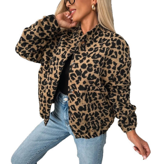 Damen Trendige Leo-Fleecejacke mit lässigem Schnitt EB