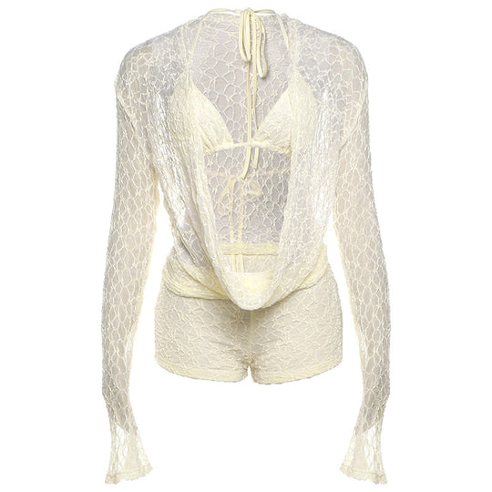 Damen Elegante und luftige Strandbekleidung mit transparenter Spitze EB