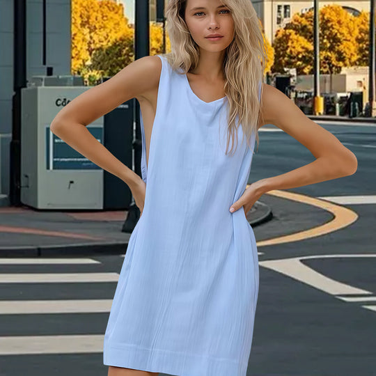 Damen Freizeit-Langarmkleid mit lockerem Schnitt und tiefem V-Ausschnitt EB